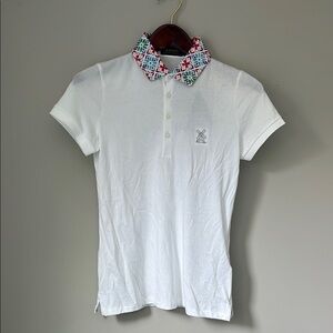 Ralph Lauren White Polo with Vibrant Patterned Collar